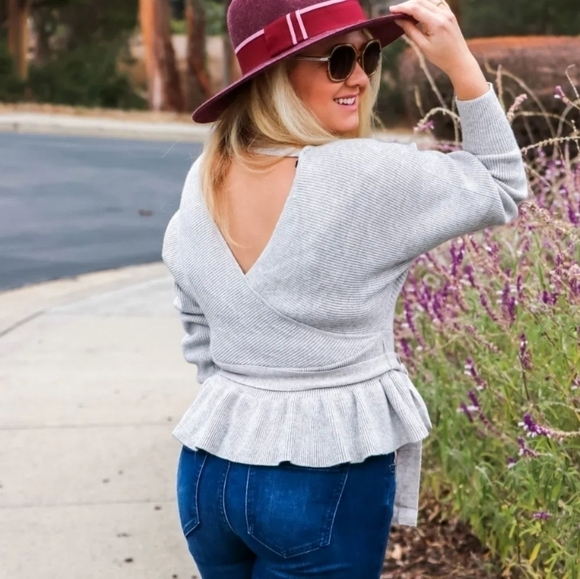 Sale! New Chic Wrap Open Back V Neck Peplum Warm Fall Winter Sweater - Picture 7 of 11